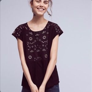Akemi+Kin Black Gold Embroidered Top Size XS